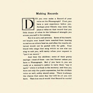Making Records: Home Recordings c. 1890​-​1920